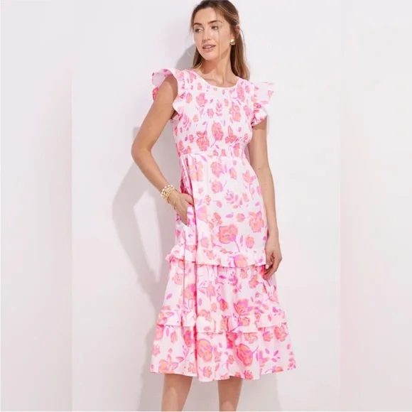 vineyard vines smocked midi dress NWT Vineyard Vines Smocked Midi Dress Pink and Orange sz XS